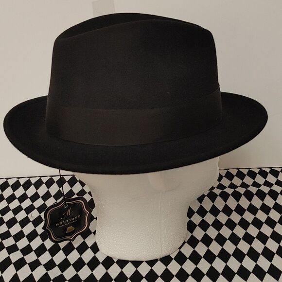 MEN'S MONTIQUE BLACK LIGHT FELT 2 1/2" WIDE BRIM PINCH FEDORA HAT. H60 - Picture 3 of 8